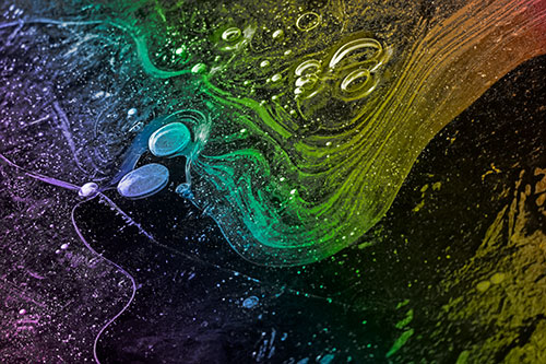 Frozen Bubble Clusters Among Twirling River Ice (Rainbow Tone)