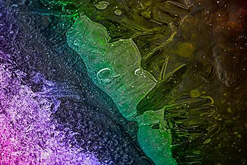 Frozen Bubble Eyed Ice Face Figure Along River Shoreline (Rainbow Tone)