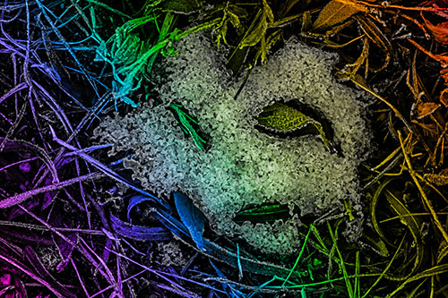 Frozen Leaf Eyed Snow Face Among Frosty Grass (Rainbow Tone)