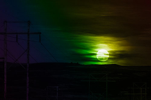 Full Moonrise Behind Mountain (Rainbow Tone Photo)