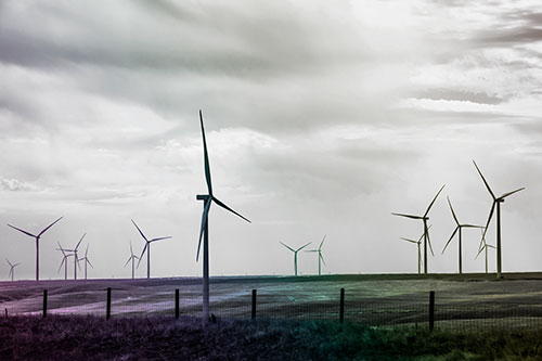 Gloomy Clouds Overcast Wind Turbine Pasture (Rainbow Tone)