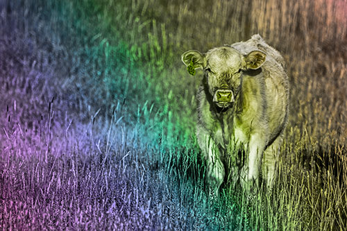 Grass Chewing Cow Spots Intruder (Rainbow Tone Photo)