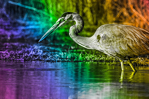 Great Blue Heron Beak Dripping Water (Rainbow Tone Photo)