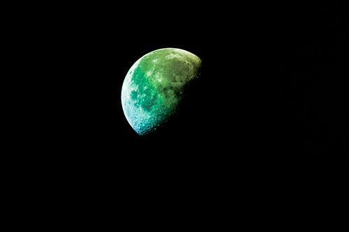 Half Blue Moon During Morning Orbit (Rainbow Tone Photo)