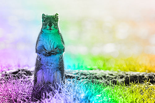 Hind Leg Squirrel Standing Among Grass (Rainbow Tone Photo)