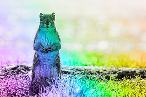 Hind Leg Squirrel Standing Among Grass (Rainbow Tone)