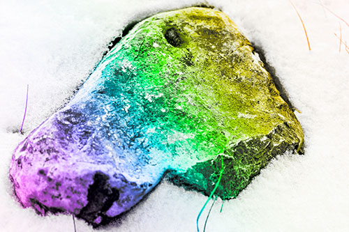 Horse Faced Rock Imprinted In Snow (Rainbow Tone Photo)