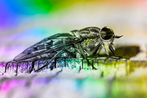 Horse Fly Resting Among Cracked Wood (Rainbow Tone)