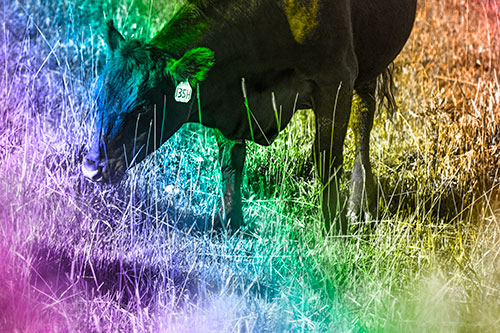 Hungry Cow Enjoying Grassy Meal (Rainbow Tone Photo)