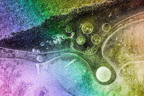 Ice Bubbles Among Frozen Soil Crevice (Rainbow Tone)