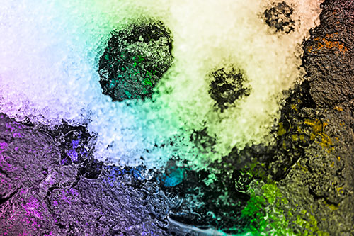 Ice Skull Snow Face Melting Atop Rock (Rainbow Tone)