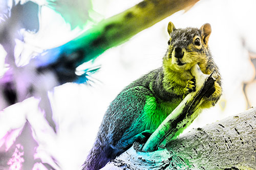 Itchy Squirrel Gets Tree Branch Massage (Rainbow Tone Photo)