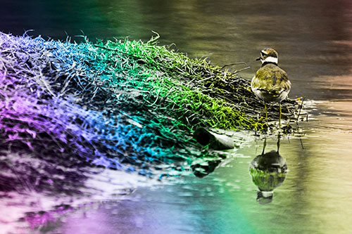 Killdeer Bird Standing Along River Shoreline (Rainbow Tone Photo)