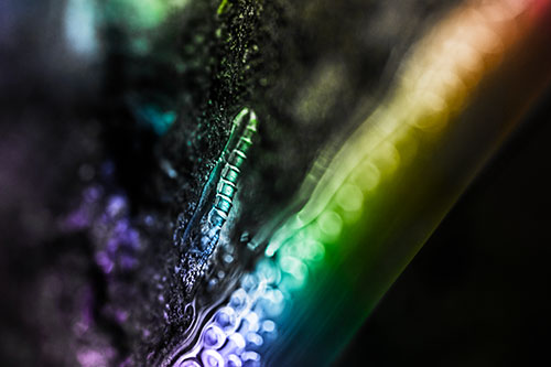 Larva Slithering Along Wet Shore Rock (Rainbow Tone Photo)