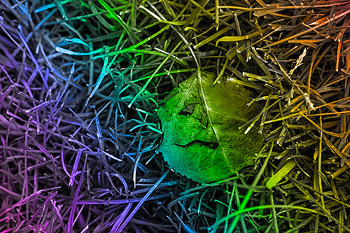 Leaf Face Smirking Among Wet Grass (Rainbow Tone)