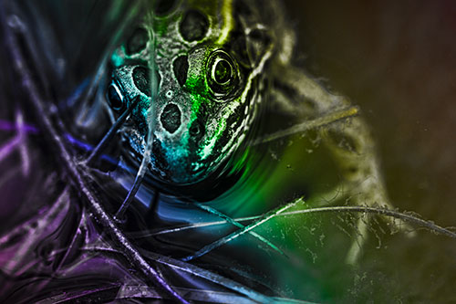 Leopard Frog Stares Among Shoreline Water (Rainbow Tone)