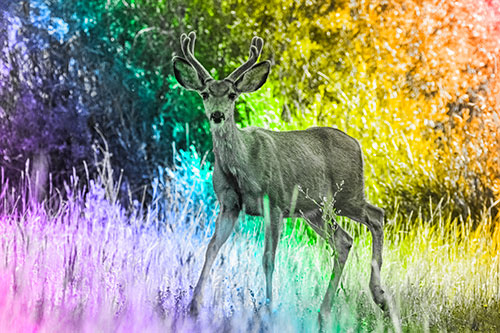 Lone Mule Deer Roaming Among Grass (Rainbow Tone)