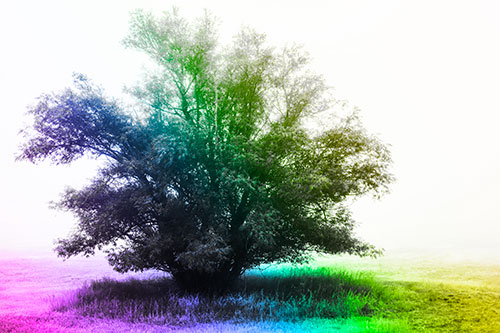 Lone Tree Standing Among Fog (Rainbow Tone Photo)