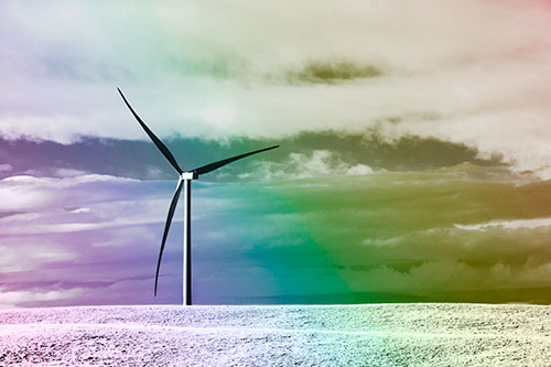 Lone Wind Turbine Standing Along Dry Prairie Horizon (Rainbow Tone Photo)