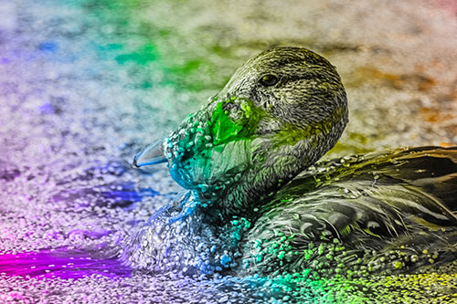 Mallard Duck Entangled In Algae (Rainbow Tone)