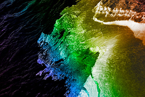 Melting Ice Face Creature Atop River Water (Rainbow Tone Photo)