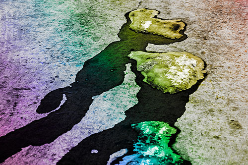 Melting Ice Puddles Forming Water Streams (Rainbow Tone Photo)