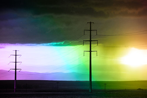 Mountain Rainstorm Sunset Beyond Powerlines (Rainbow Tone Photo)