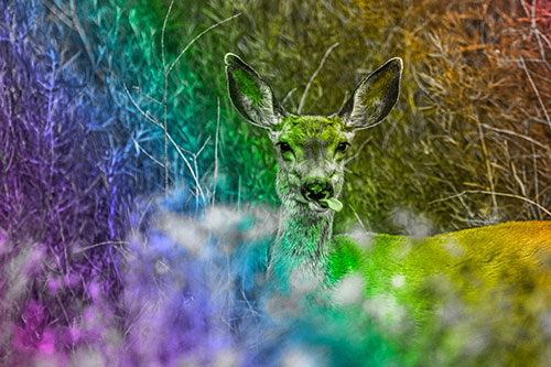 Mule Deer Sticking Tongue Out Sideways (Rainbow Tone)