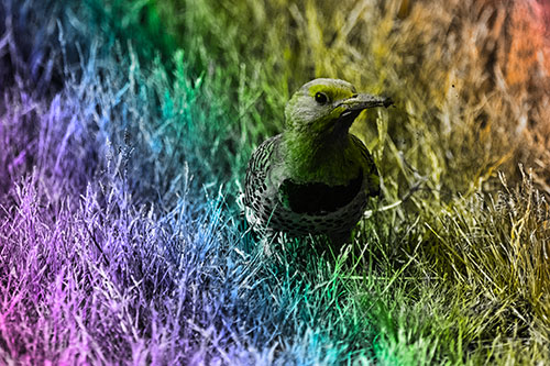 Northern Flicker Woodpecker Digging Up Dirt (Rainbow Tone)