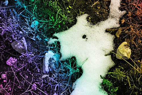 Peering Humanoid Snow Face Creature Among Rocks (Rainbow Tone)