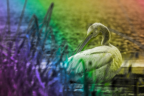 Pelican Grooming Beyond Water Reed Grass (Rainbow Tone Photo)