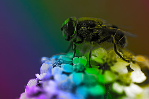 Pollen Covered Hoverfly Standing Atop Flower Petals (Rainbow Tone Photo)