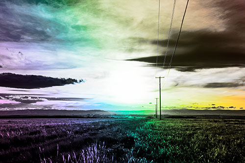 Powerline Prairie To Peak Sunset (Rainbow Tone Photo)