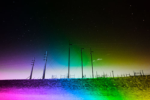 Powerlines Among The Night Stars (Rainbow Tone Photo)