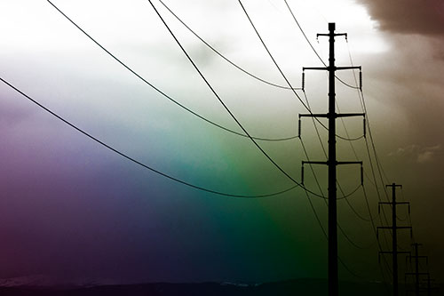Powerlines Receding Into Thunderstorm (Rainbow Tone Photo)