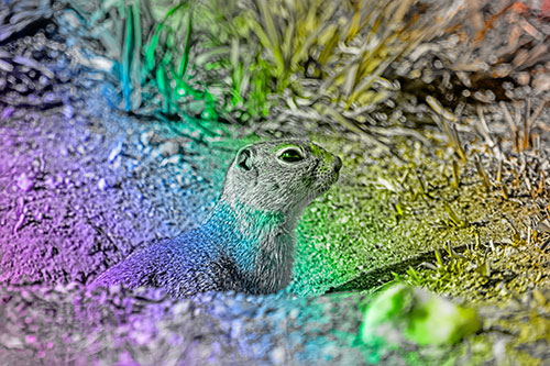 Prairie Dog Emerges From Dirt Tunnel (Rainbow Tone Photo)