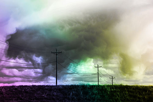 Rainstorm Clouds Twirl Beyond Powerlines (Rainbow Tone)