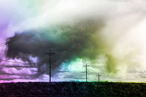 Rainstorm Clouds Twirl Beyond Powerlines (Rainbow Tone Photo)