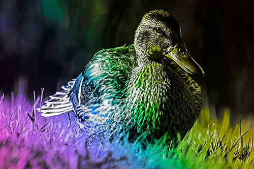 Rested Mallard Duck Rises To Feet (Rainbow Tone Photo)