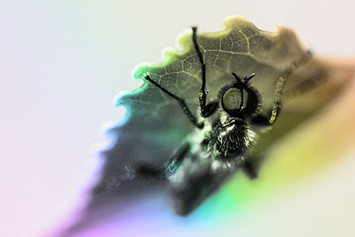 Resting March Fly Seeks Shade Beneath Leaf Petal (Rainbow Tone)