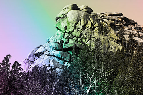 Rock Formations Rising Above Treeline (Rainbow Tone Photo)