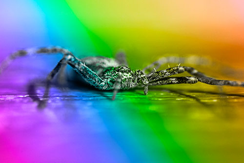 Running Crab Spider Resting Among Bench (Rainbow Tone)