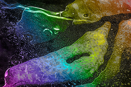 Scared River Ice Face Separating Among Frigid Water (Rainbow Tone Photo)