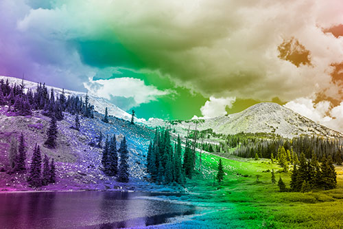 Scattered Trees Along Mountainside (Rainbow Tone)