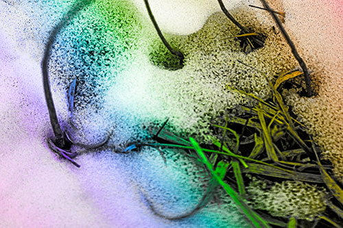 Screaming Twisted Grass Face Piercing Through Snow (Rainbow Tone)