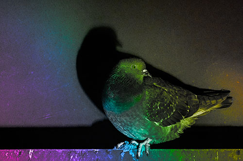 Shadow Casting Pigeon Perched Among Steel Beam (Rainbow Tone)