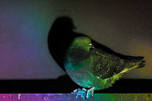 Shadow Casting Pigeon Perched Among Steel Beam (Rainbow Tone Photo)