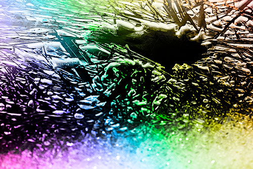 Shattered Ice Crystals Surround Water Hole (Rainbow Tone Photo)