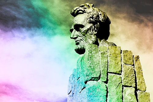 Sideways Presidential Statue Headshot Among Clouds (Rainbow Tone Photo)