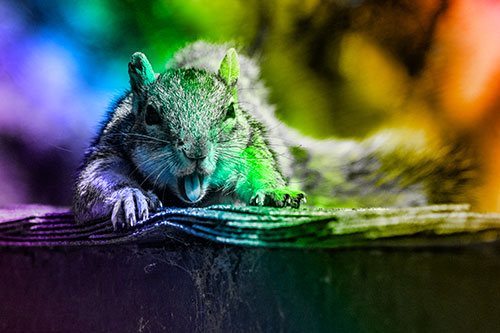 Sleepy Squirrel Yawning Among Rooftop (Rainbow Tone)
